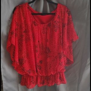 Red animal print sparkly 3/4 sleeve Top